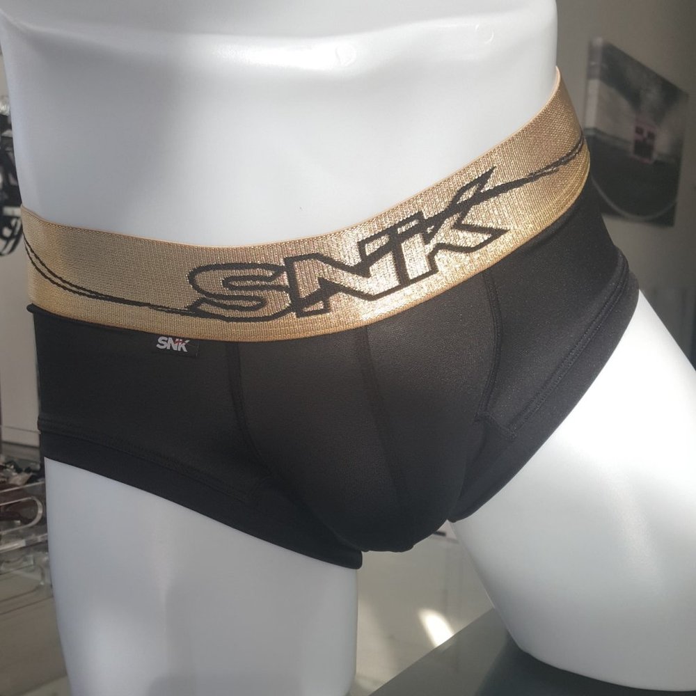 SNK BLACK NYLON BRIEF WITH GOLD WAISTBAND